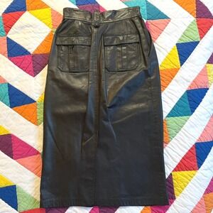 Vintage Black Leather Midi Skirt Size 26